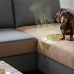 limpando sofá de tecido sintético com limpador enzimático após xixi de cachorro